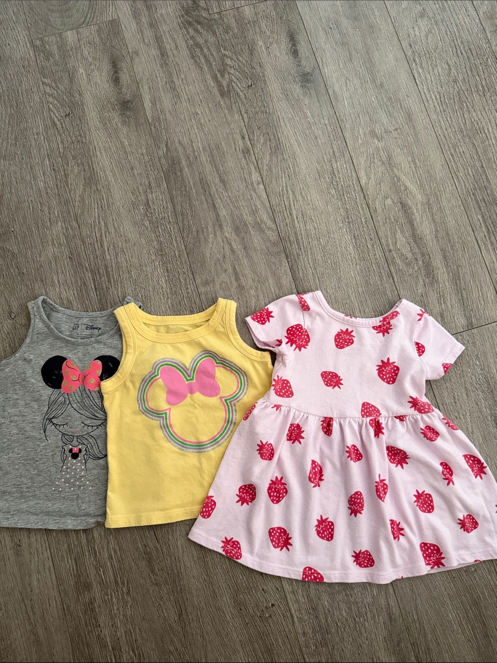 Set of 3P Disney Pink Strawberry Print Short Sleeve Skater Dress for Kids